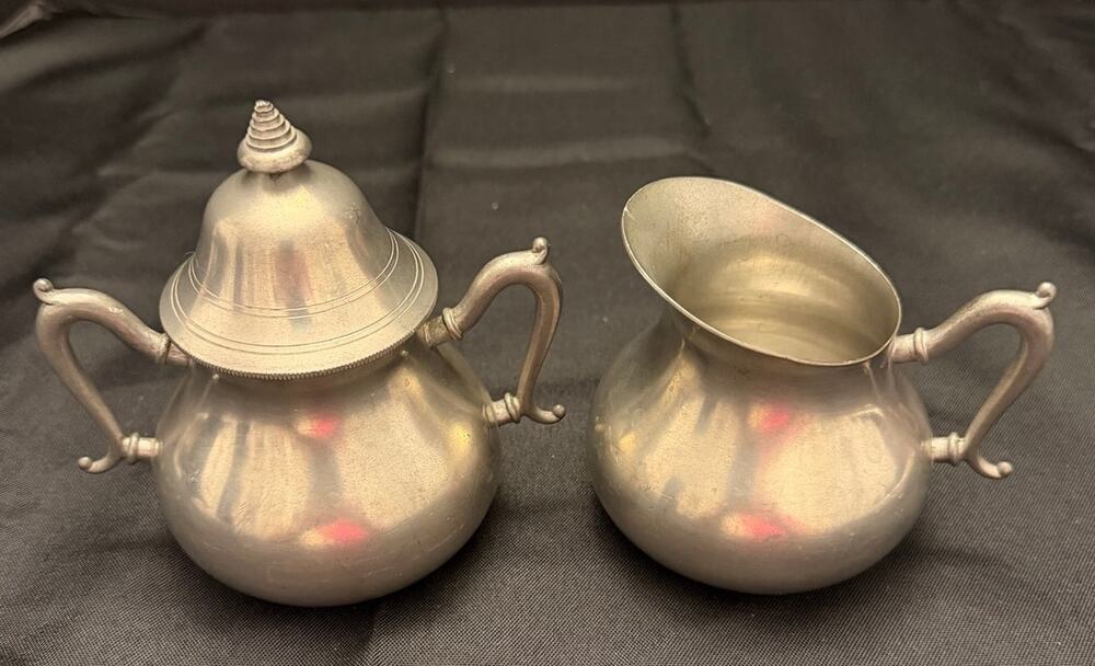 Vintage MCM Royal Holland Pewter Cream Sugar Set Dutch Colonial SHR Reproduction